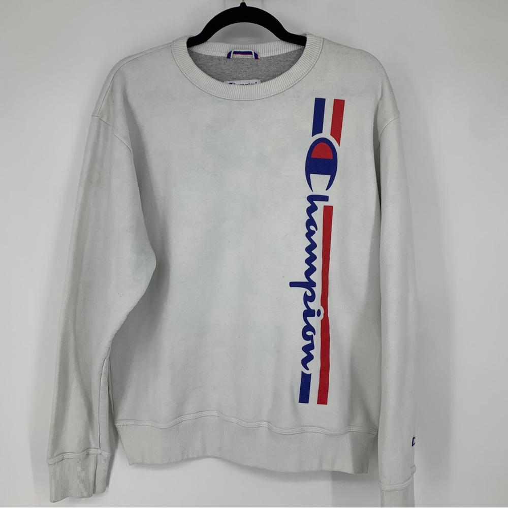 Champion Authentic mens medium sweatshirt crewneck logo spellout Red‎ White Blue